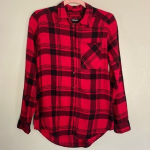 Express Red & Black Plaid Boyfriend Flannel Shirt - XS